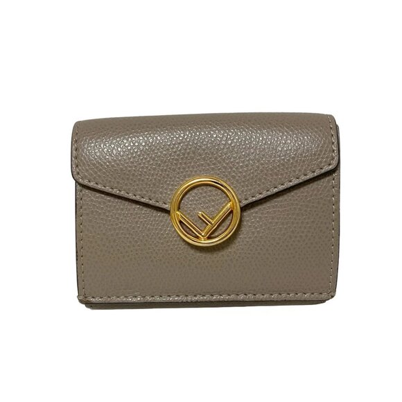 FENDI F is Fendi 8M0395 Gray Beige Leather - Trifold Wallet